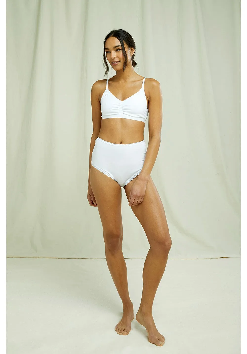 People Tree - High Waist Briefs - White - Culotte Dentelle Taille Haute Coton - Blanc