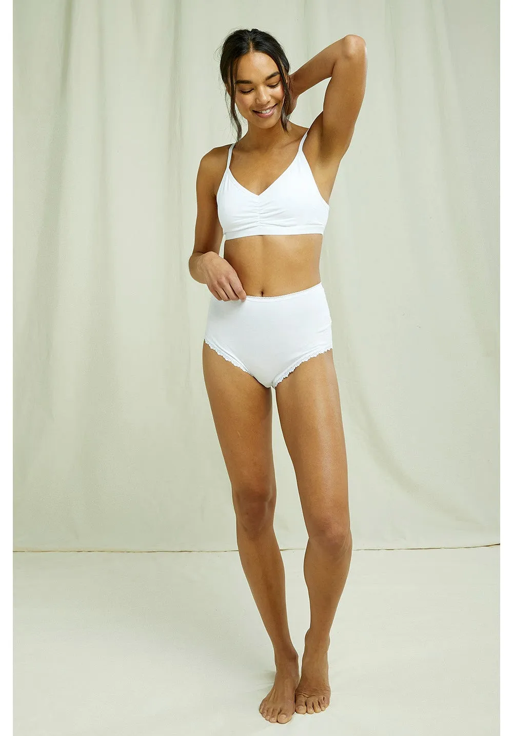 People Tree - High Waist Briefs - White - Culotte Dentelle Taille Haute Coton - Blanc