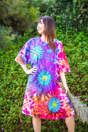 Rainbow Firecracker Hand Dyed Boho Cotton Dress with Pockets