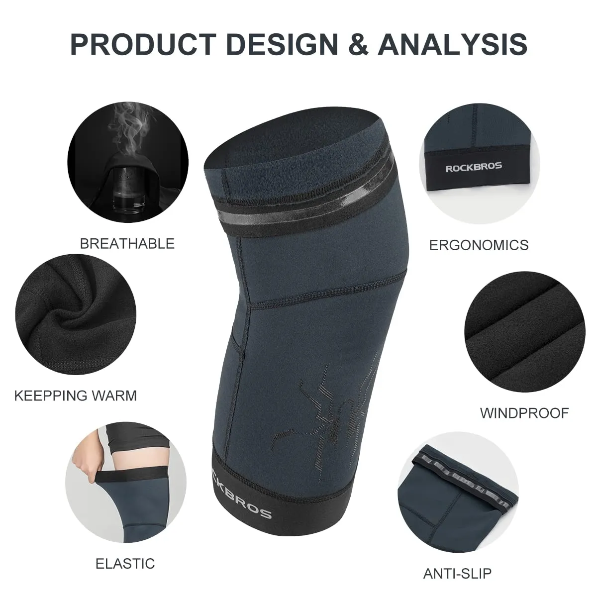 ROCKBROS Thermal Knee Warmer Men Anti-Slip Knee Brace Sleeves for Winter Cycling  Basketball