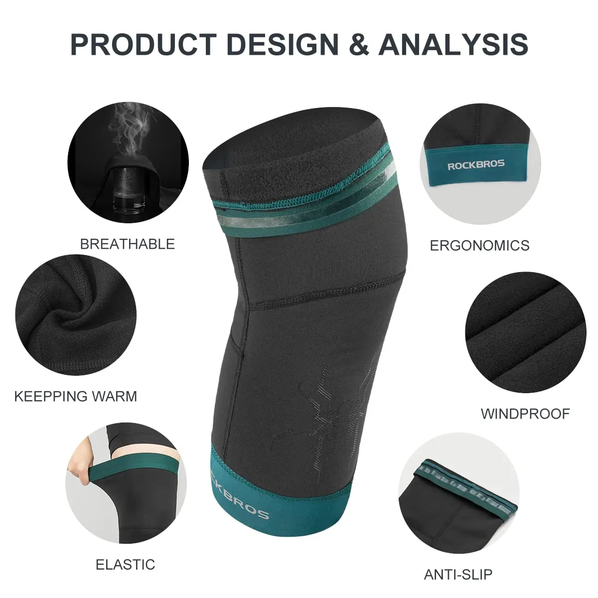 ROCKBROS Thermal Knee Warmer Men Anti-Slip Knee Brace Sleeves for Winter Cycling  Basketball