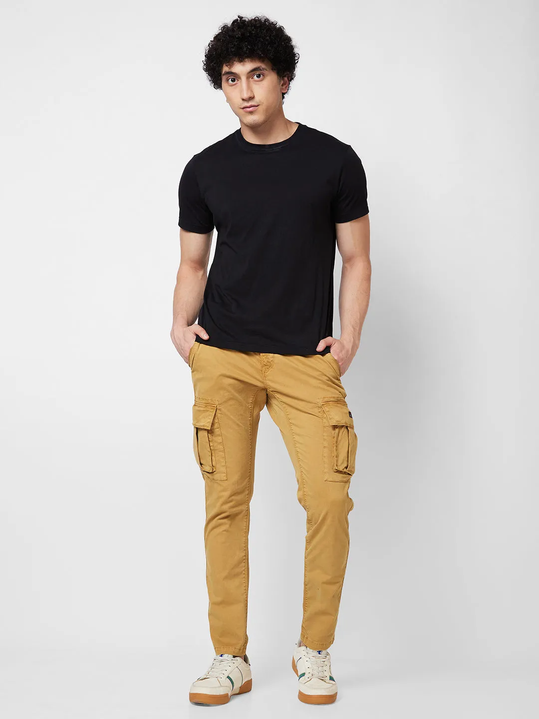 Spykar Mid Rise CARGO Khaki Trousers For Men