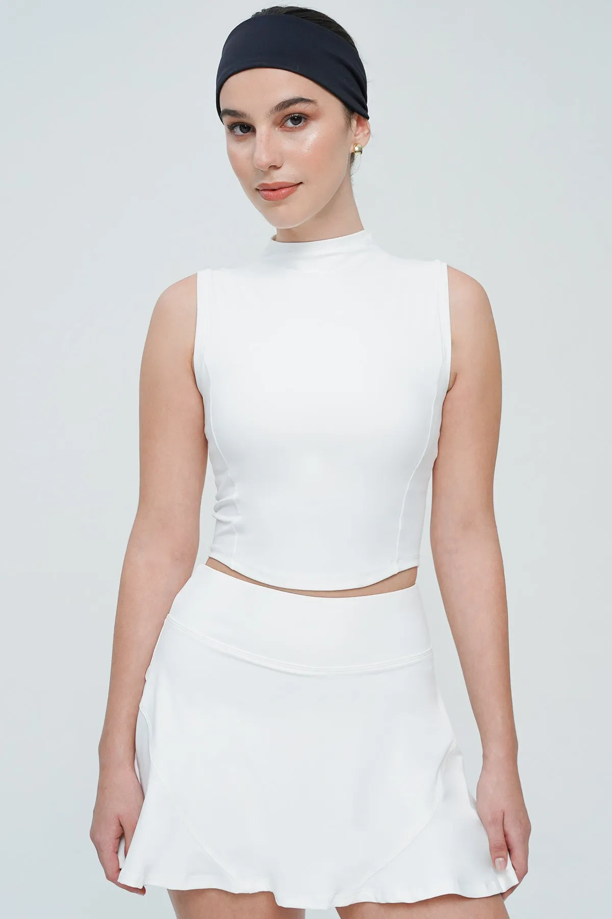 Volley Turtleneck Tank Bra in White