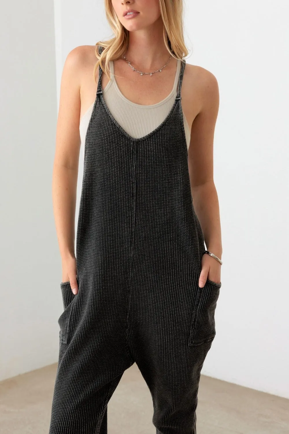 Waffle Knit Side Pocket Jumpsuit